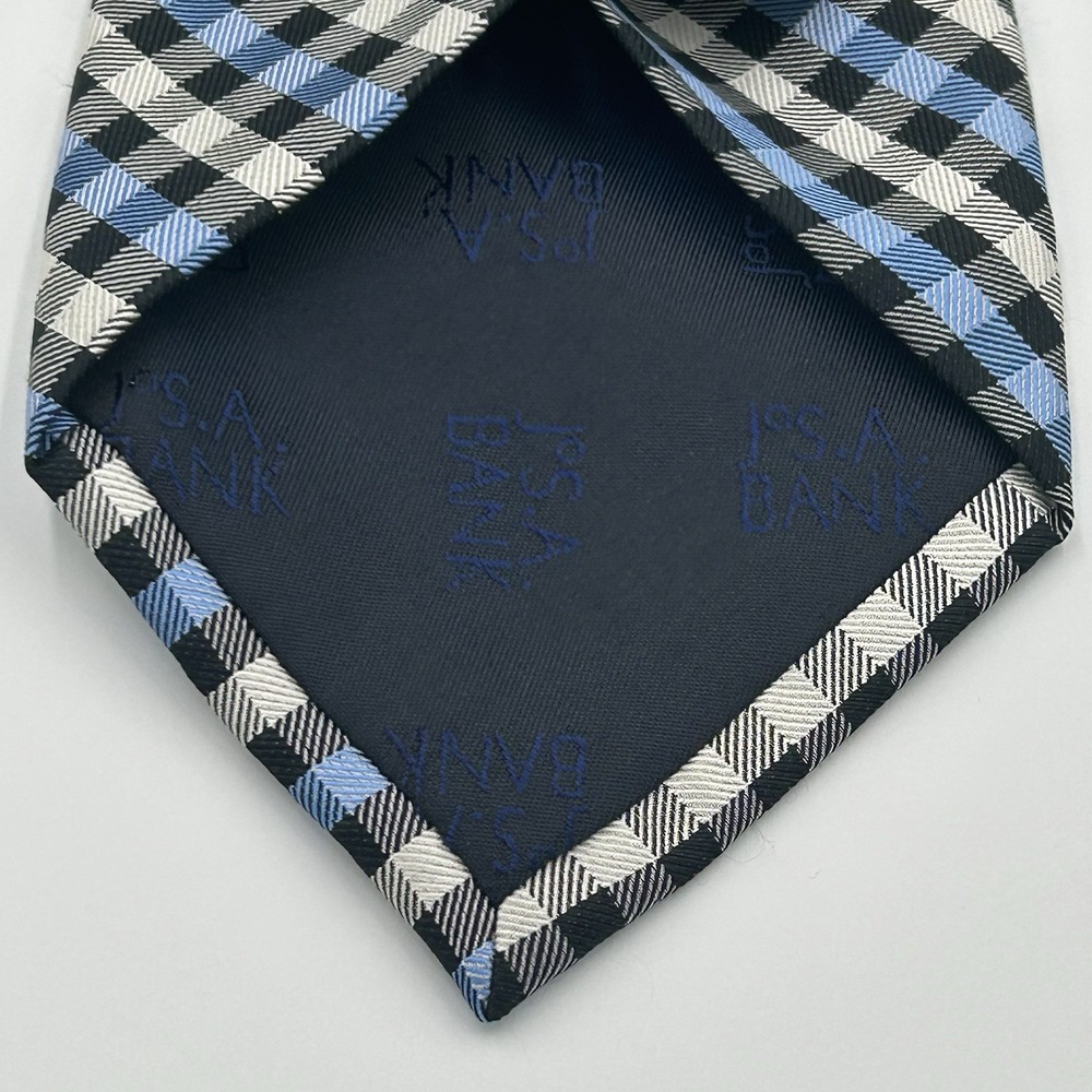 Jos. A. Bank 100% Silk Men's Neck Tie Black Blue White Plaid 3.5 Width 60 Length - Picture 8 of 12